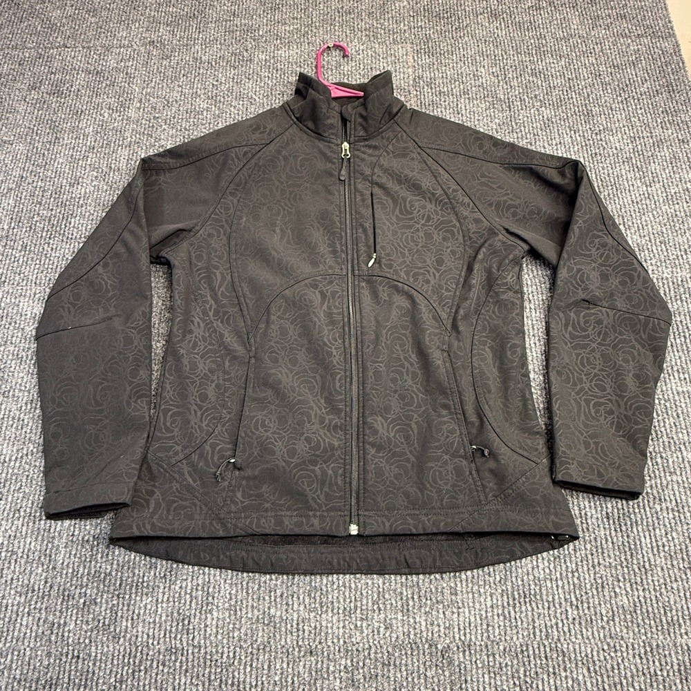 Double Diamond Womens Softshell Fleece Lined Jacket Black Rose Swirl Large L